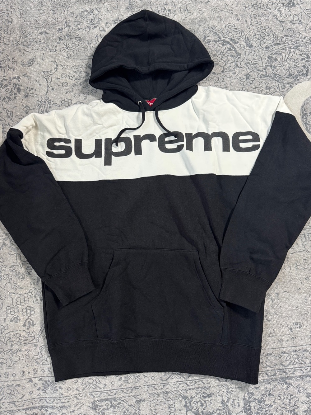 Supreme Black & White Panel Logo Hoodie